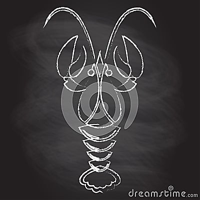 Crawfish or lobster outline silhouette isolated on chalkboard. Hand drawn style. Vector icon or sign. Vector Illustration